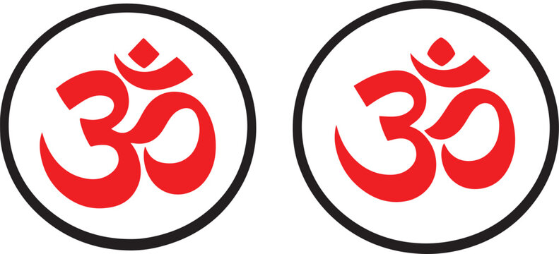 Red om symbol in circular frame with gradient effect Vector