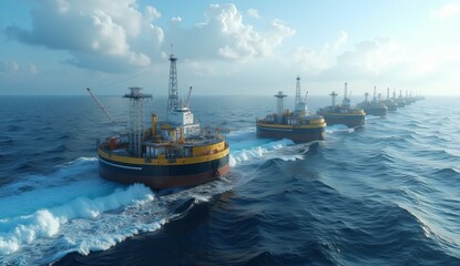 Obraz premium Ocean wave energy infrastructure generating renewable electricity through sustainable marine engineering systems