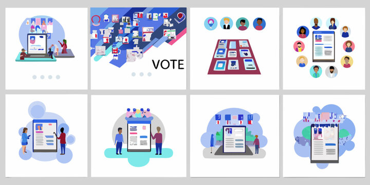 Voting Scenes With Digital Devices A Vector Illustration Collection