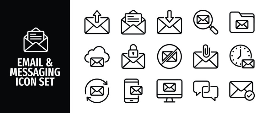 Email and messaging icon set, thin line style, vector illustration of communication symbols for web and mobile apps