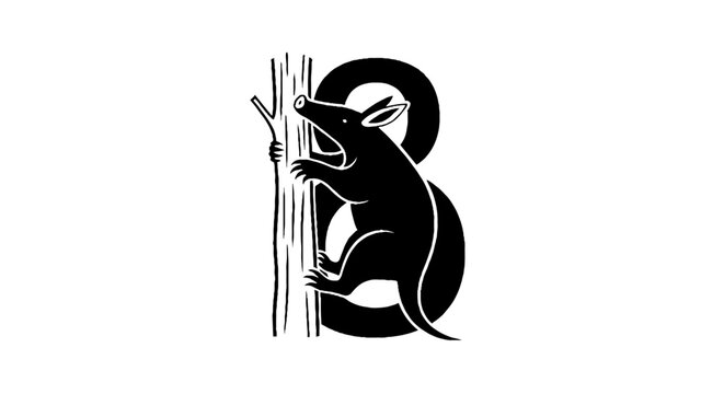Black and white illustration of a rat eating bamboo.