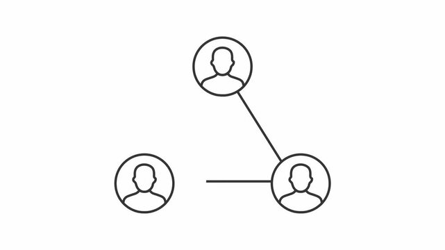 Minimalist black line vector of three profile icons representing human connection and team collaboration on white background.
