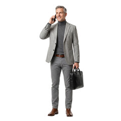 Fototapeta premium Business Man Talking on Phone Holding Briefcase