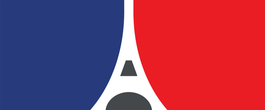 Banner French National Day Celebration Banner with Eiffel Tower Silhouette in Tricolor Flag Colors Vector Illustration
