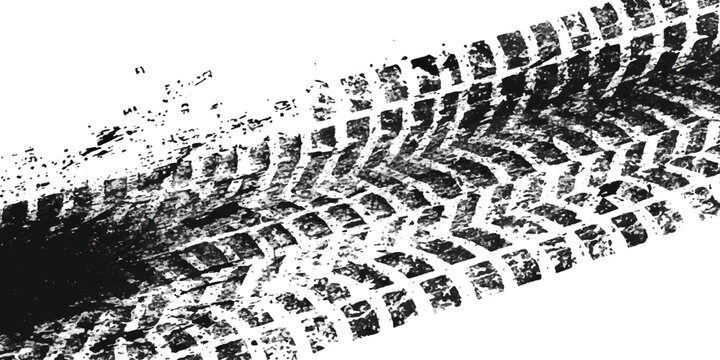 Black tire tracks texture print from a vehicle wheel on the ground