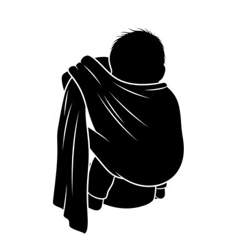 Back view illustration of an adult holding a baby in a traditional Indonesian sling (jarik)