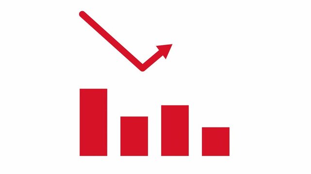 Minimalist red financial bar graph showing stressed economic loss and hopeful market recovery on a bright white background.