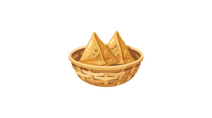 Fototapeta premium Crispy Samosas in Wicker Basket - Indian Appetizer Food Icon