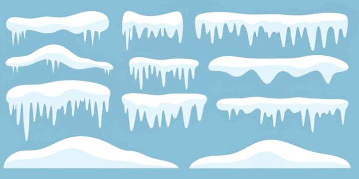 Set of snow caps and icicles for winter design elements