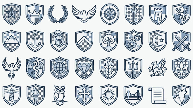 Premium Checkered Badge Logo Design Collection for Brands and Businesses Stylish Emblem Set with Modern Geometric Patterns