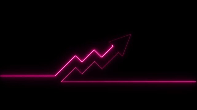 Abstract neon arrow business graph chart icon animation background. Market RecoveConceptry . Successful growth trend neon line graph going Up. Neon Upward Arrow on Line Graph Animation.4k