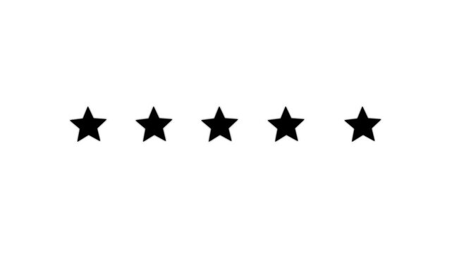 5 Star Rating animation.Animated of 5 stars rating. Motion graphics of review concept .Five star rating icon animated video, animation video isolated on alpha white background.