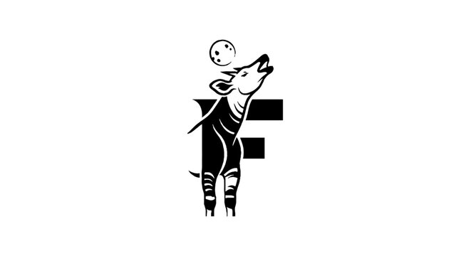 Black and white illustration of a howling wolf logo.