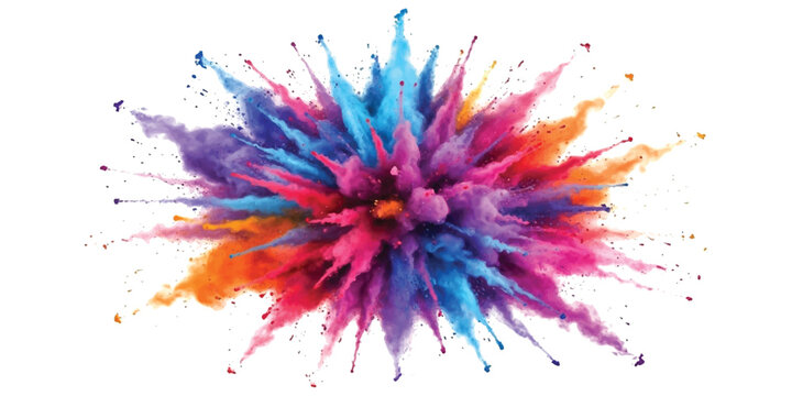 Colorful paint powder explosion with bright neon colors and dynamic splash particles
