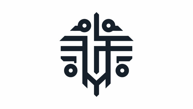 Abstract shield circuit logo in dark blue lines