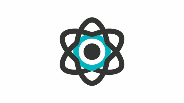 Black and teal atomic orbital icon for technology.
