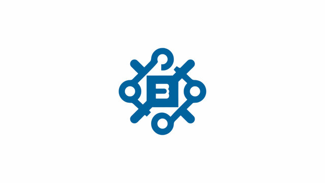 Blue abstract circuit blockchain node logo.