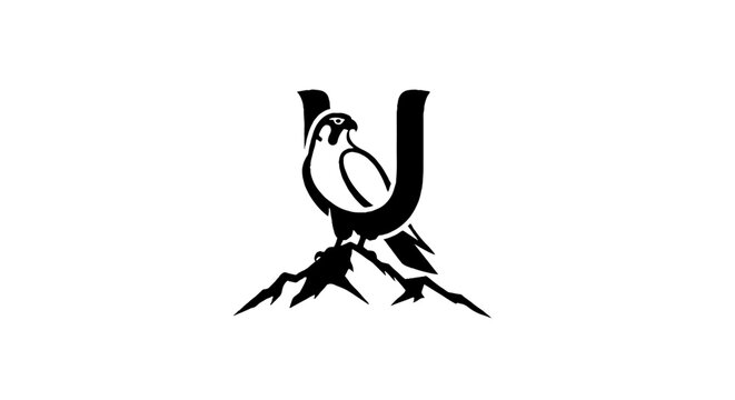 Stylized bird perched on letter U logo design.