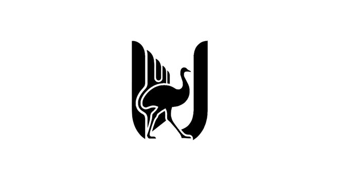 Black and white stylized ostrich emblem design.