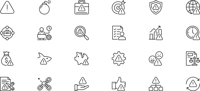 Risk management icons collection, including danger, security, and strategy symbols.