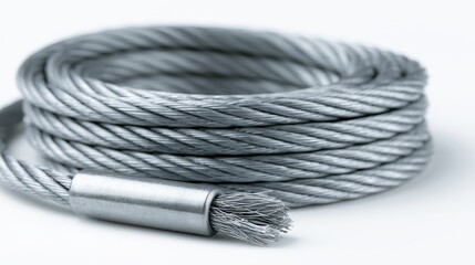 Naklejka premium Coiled metal wire rope with metal ferrule isolated on white background