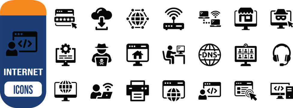 Internet technology network security icons. computer icon set, cloud icon set, router icon set