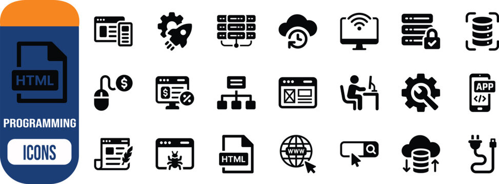 Web development and programming icons. server icon set, website icon set, cloud icon set