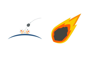 Meteorite striking Earth and burning meteorite in space illustration © Zseoo Studio