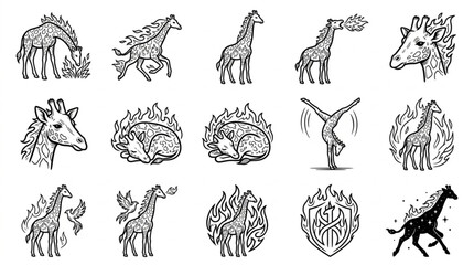 Obraz premium Collection of Hand Drawn Giraffe Illustrations in Various Poses.