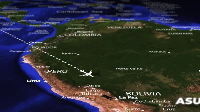 Flight From Mexico City MEXICO to Asuncion PARAGUAY with flag pins