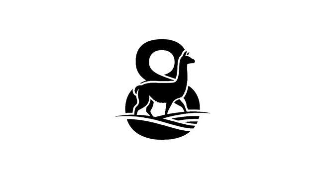 Black and white logo of a stylized llama inside a circle.