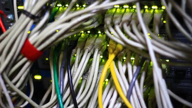 Ethernet 10/100/1000 Mbps, close up RJ45 and cables.