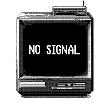 Pixel Art Retro Television with No Signal Message on Screen Isolated on White Background