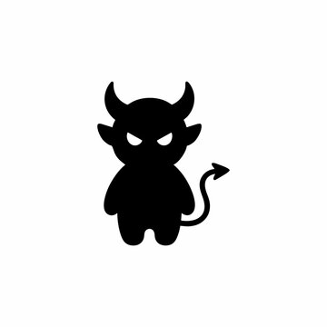 Cute black devil silhouette vector illustration with horns and tail