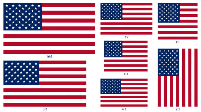 United States Flag Set in Various Aspect Ratios and Dimensions