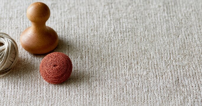 Wooden darning mushroom with yarn balls