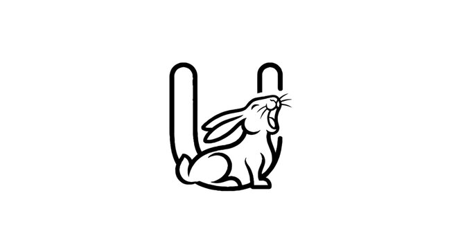 Illustrated Rabbit Sitting in Letter U Shape.