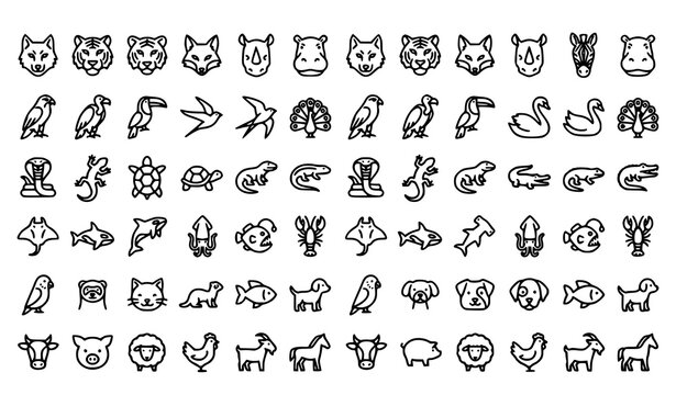 Animal line icon set vector illustration collection