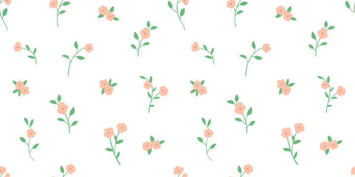 Small seamless blossom watercolor pattern with vintage floral motifs, flat flowers bouquets on white background