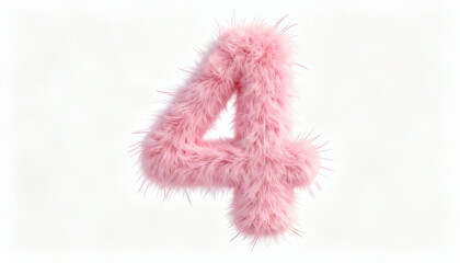 Fototapeta premium Pink Furry Number Four Isolated on White Background