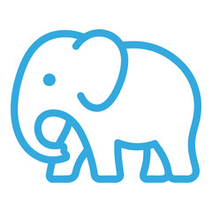 Blue outline illustration of an elephant with trunk down icon © Sunju