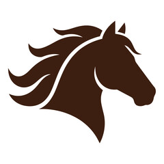Brown horse head with flowing mane profile view illustration icon © Sunju
