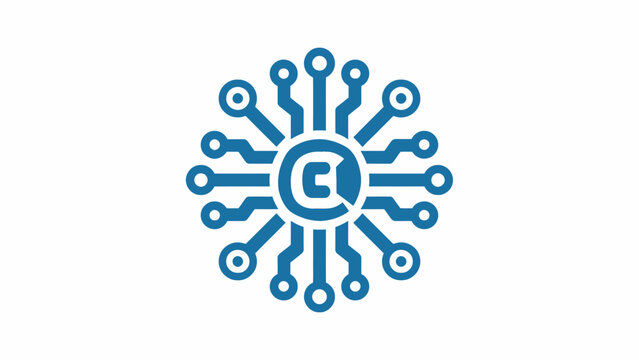 Blue circuit board radial icon with letter C.