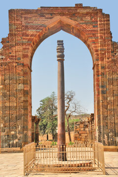 The iron pillar of Delhi that stands in the Qutb complex at Mehrauli in Delhi, India