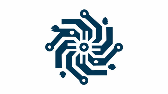 Circular digital circuit board network logo icon.