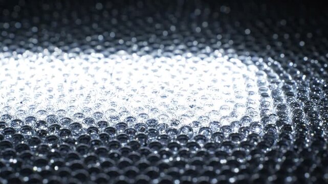 Abstract surface of countless small clear beads reflecting bright light, creating a sparkling texture