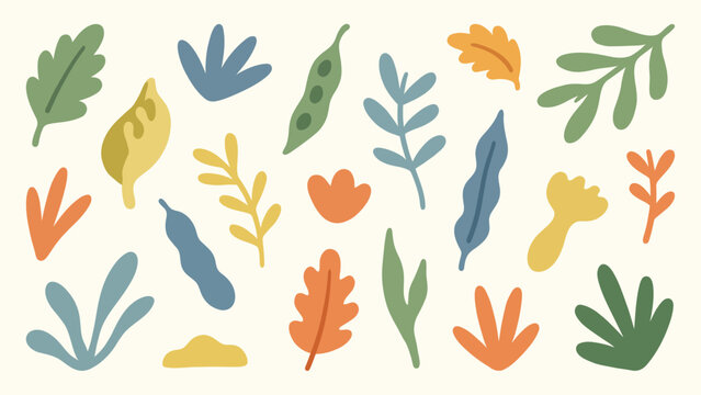 Abstract Autumn Foliage and Seed Pods Organic Vector Set