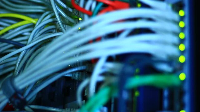 Ethernet 10/100/1000 Mbps, close up RJ45 and cables.