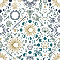Fototapeta premium Esoteric Symbols and Celestial Elements Pattern for Mystical Designs