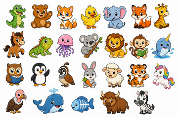 Obraz premium Collection of Cute Cartoon Animal Characters in Various Poses.